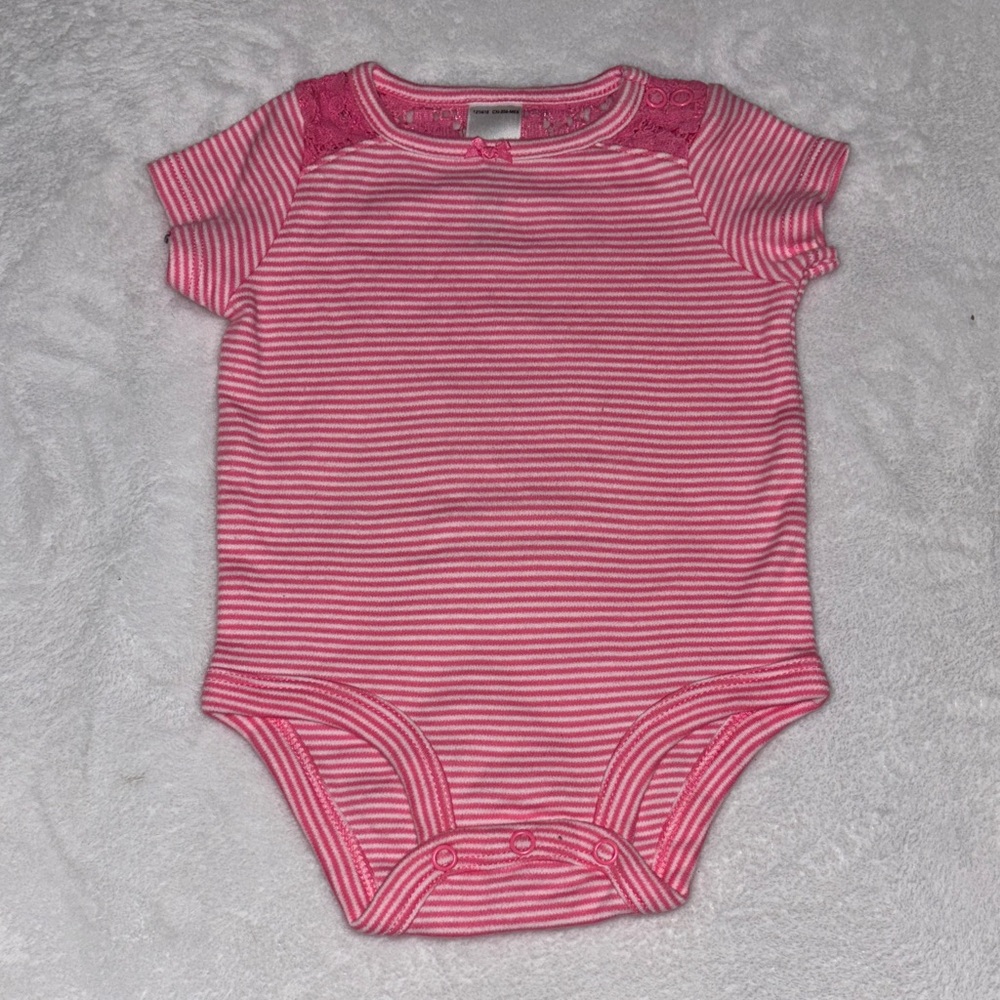 (3 for $10) carters 3 month Pink Striped One Piece bodysuit with lace
